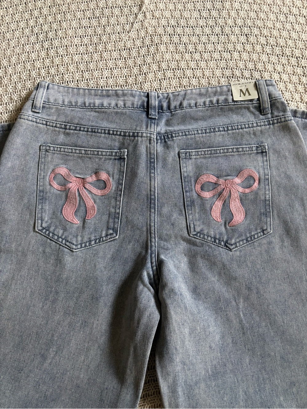 J for Justify Light Blue Jeans with Pink Bow Embroidery